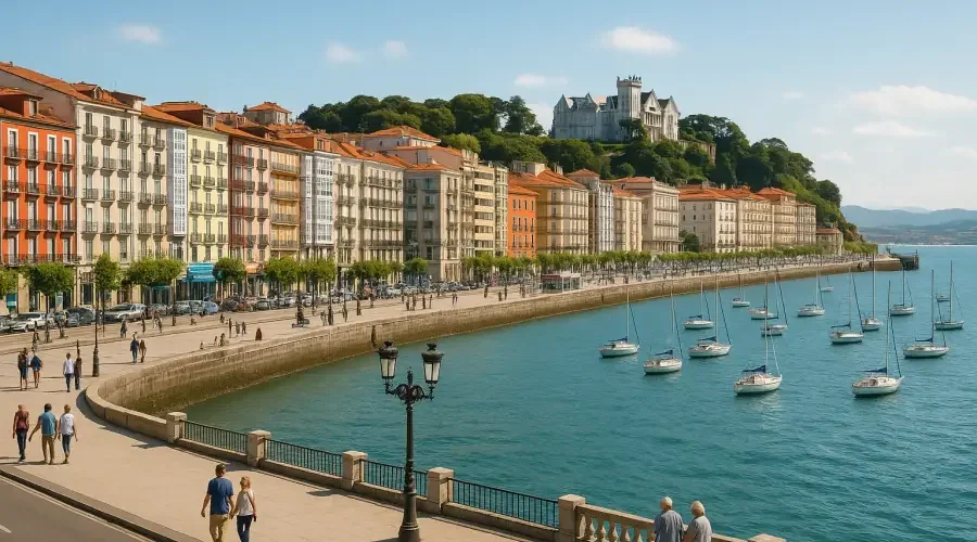 Santander malul mării, golf și peisaj urban din Cantabria, nordul Spaniei