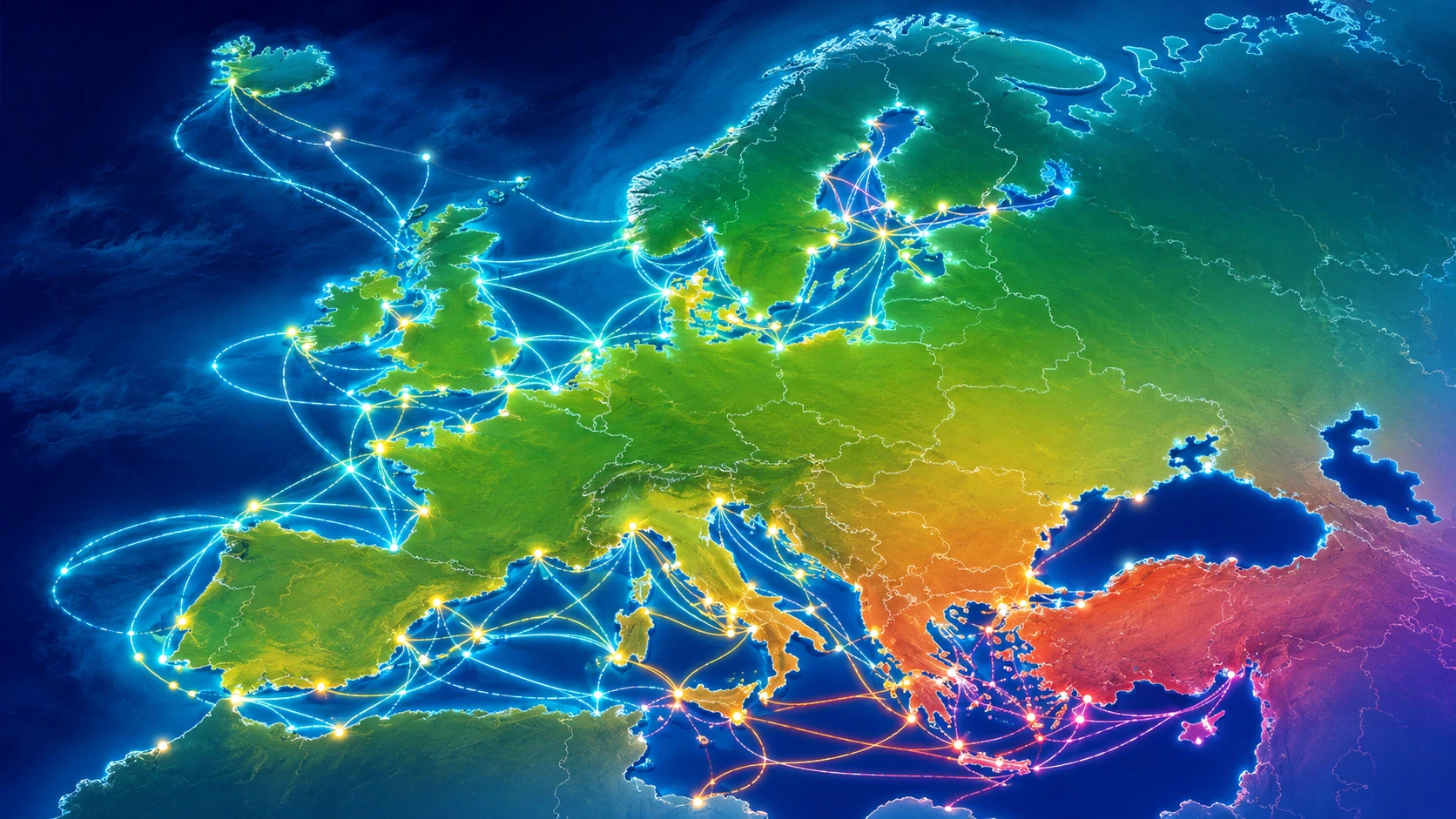 Hartă ilustrată care arată conexiunile cu feribotul în toată Europa