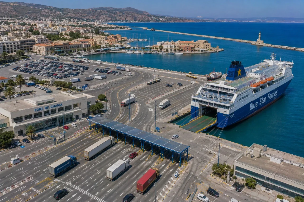 Portul de feriboturi de pasageri Souda care deservește Chania în Creta