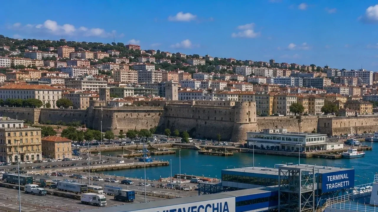 Civitavecchia portul de feribot și malul mării orașului fără branding de operator neafiliat