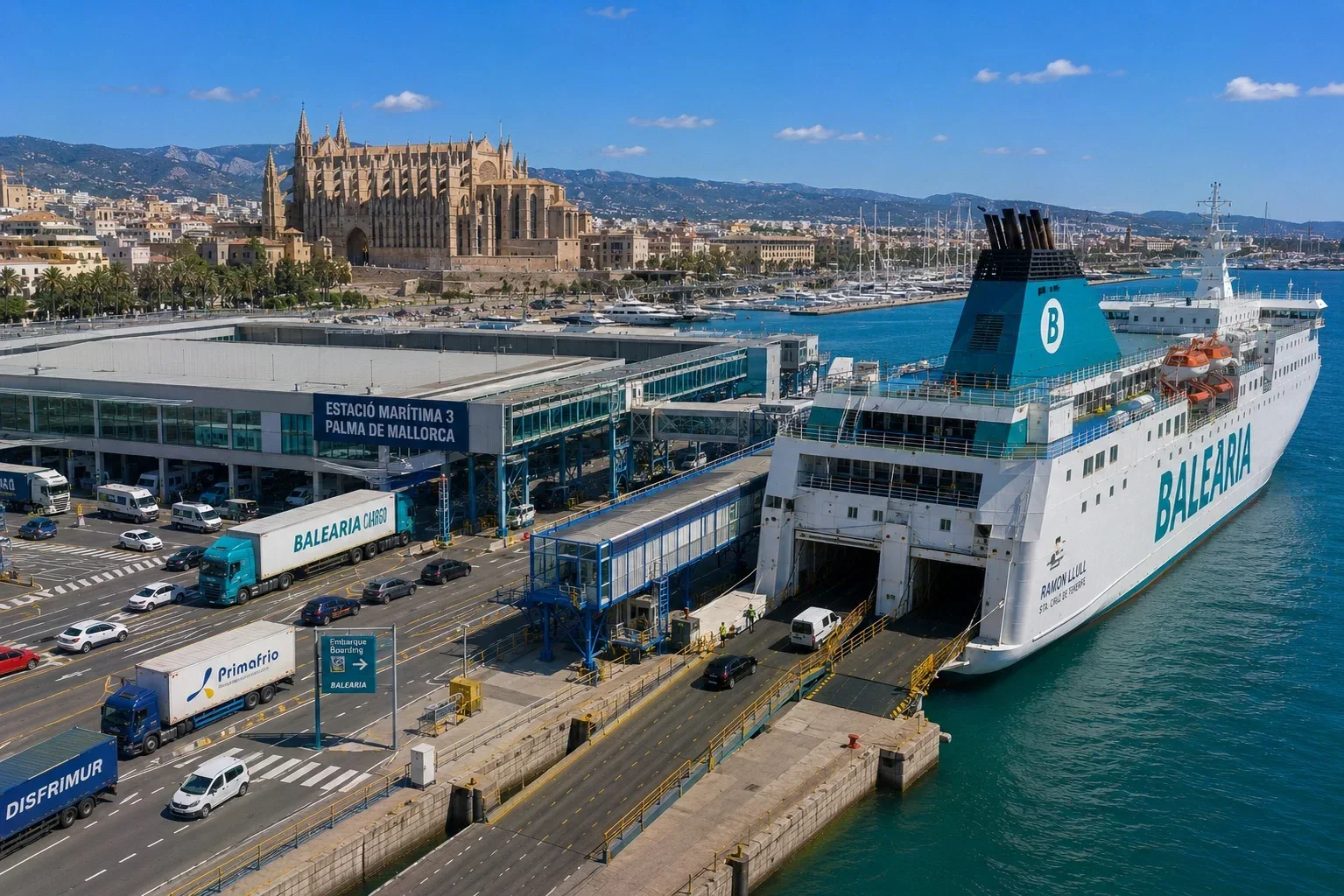 Terminalul de feriboturi Palma de Mallorca și feribotul de pasageri din Baleare