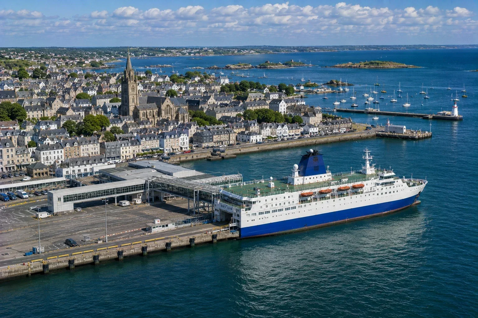 Feribotul de pasageri la portul de feriboturi Roscoff din Bretania, Franța