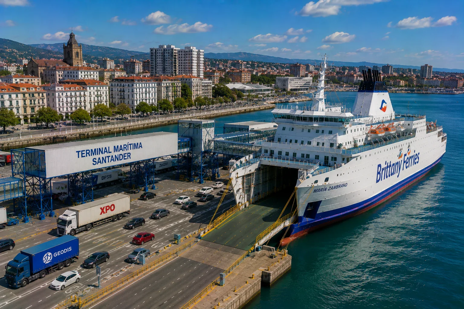 Navă Brittany Ferries la terminalul de feriboturi Santander din nordul Spaniei